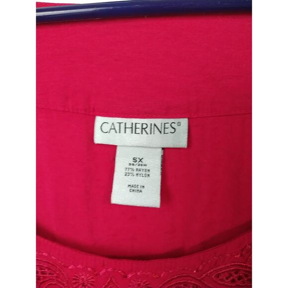 Catherines Woman 5X Pink Tunic Blouse 3/4 Sleeve Paisley Open Embroidery... - Picture 2 of 12